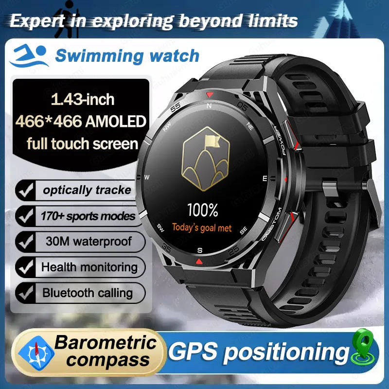 Beach Camp Swim Smartwatch Outdoor GPS Watch Sports Fitness Tracker Health Military Waterproof Watch BT5.3 Call Smart Watch for Android iOS