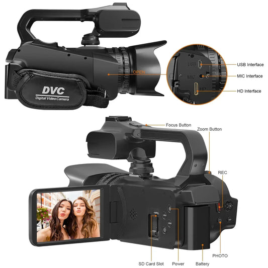 Beach Camp 6K 60FPS Professional Camcorder for Photography 64MP WiFi Livestream Webcam Video Cameras 18X Digital Zoom YouTube Vlog Recorder