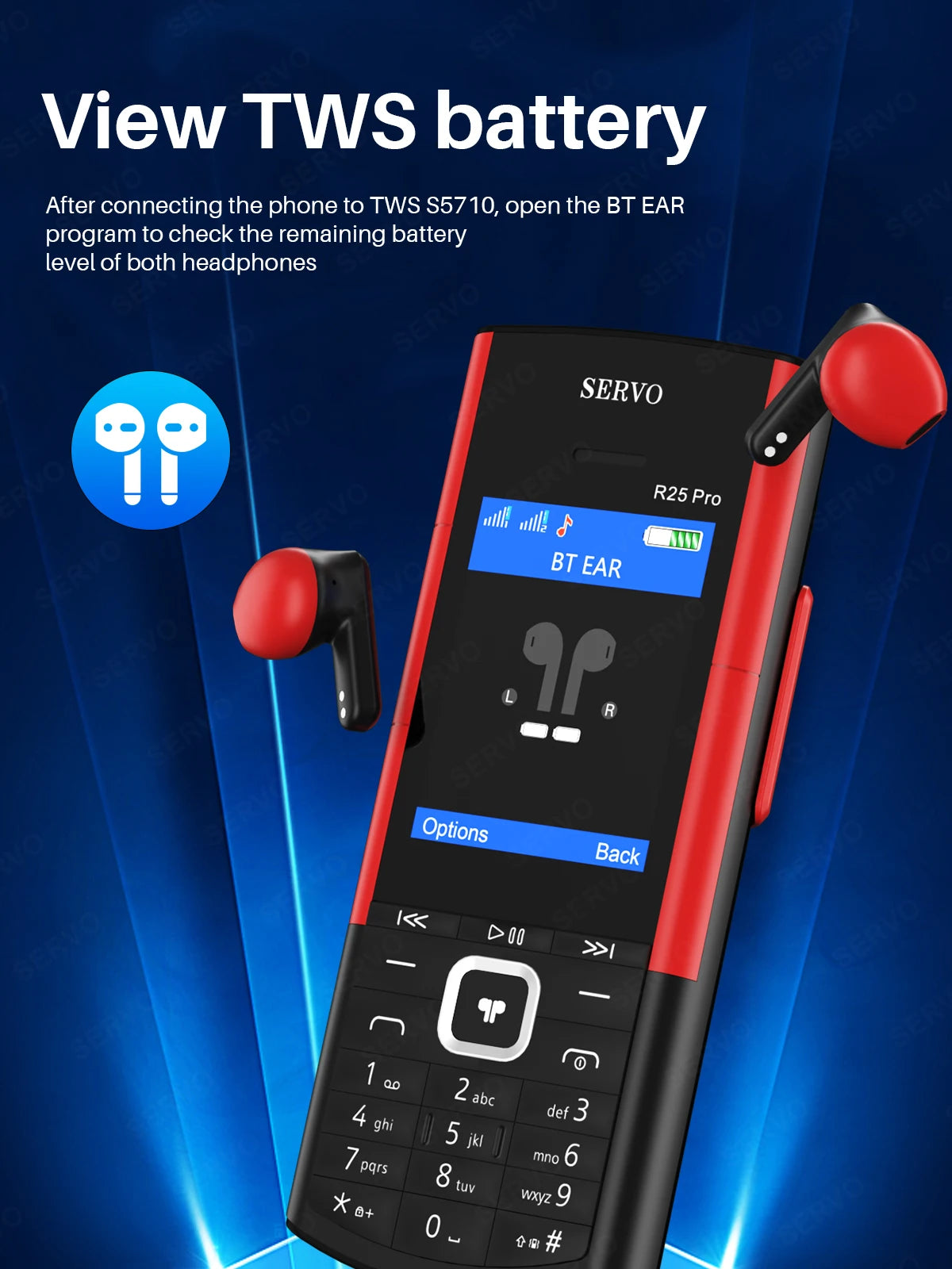 SERVO R25 PRO Button Mobile Phone Built-in TWS Earphones Dual SIM Standby Speed Dial Blacklist FM Radio 2G GSM Feature Cellphone