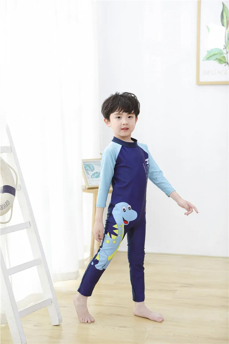 Beach Camp Children's Swimsuit Bathing Suits for Boys and Girls One-piece Swimsuit Cartoon Long Sleeved Beachwear Jumpsuit Surfing Suit