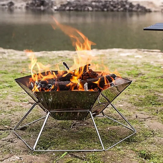 Beach Camp Portable Wood Stove Brazier Camping Fire Wood Heater Folding Hike Barbecue BBQ Grill Stand Outdoor Camping