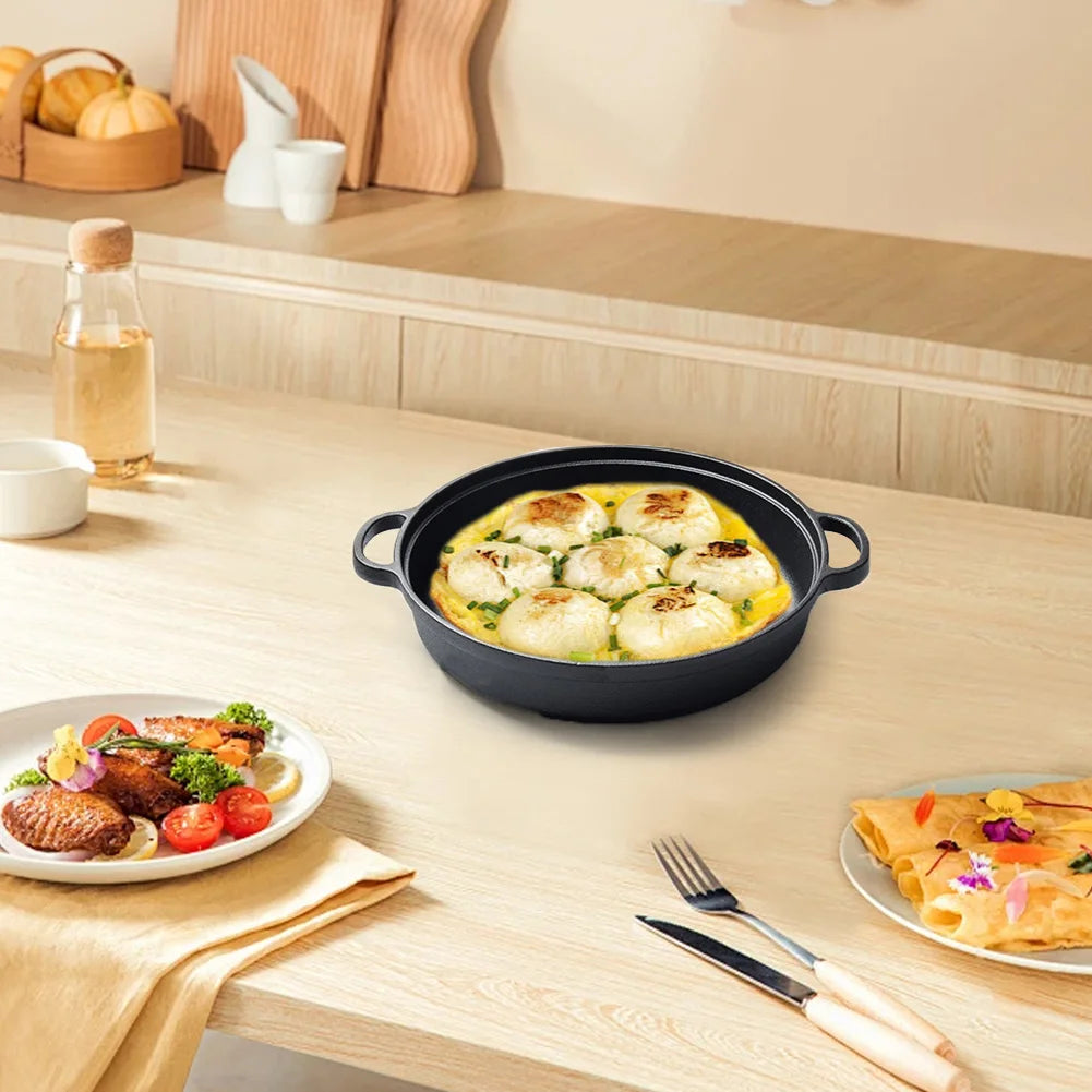 8.7/9.8/11/11.8inch Cast Iron Skillet with Double Handles Frying Pan Baking Tray for Bread Baking Outdoor Cooking Camping