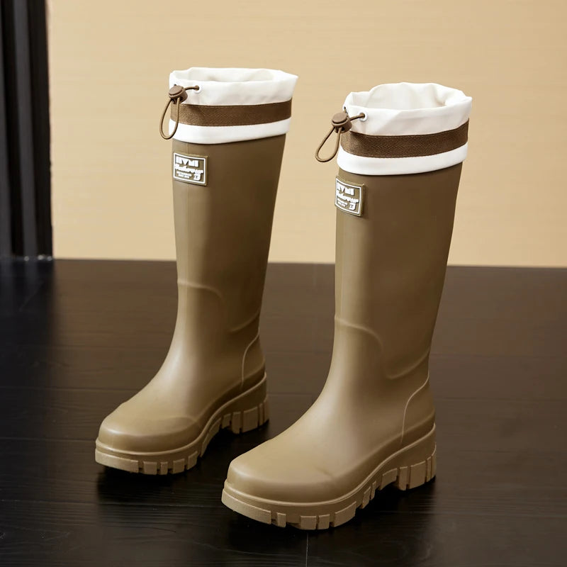 Women's Outdoor Thick-soled Cuffed Rain Boots: High-cylinder Waterproof Shoes for Camping, Beachcombing and Fishing