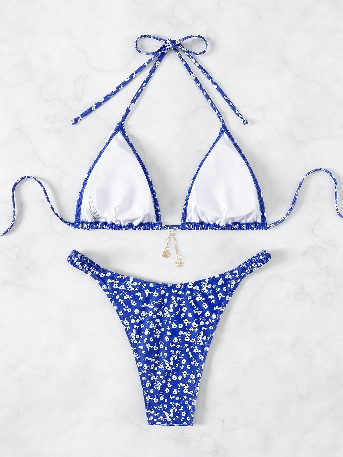 Beach Camp Halter neck floral pattern triangle cup split bikini summer cool swimwear comfortable