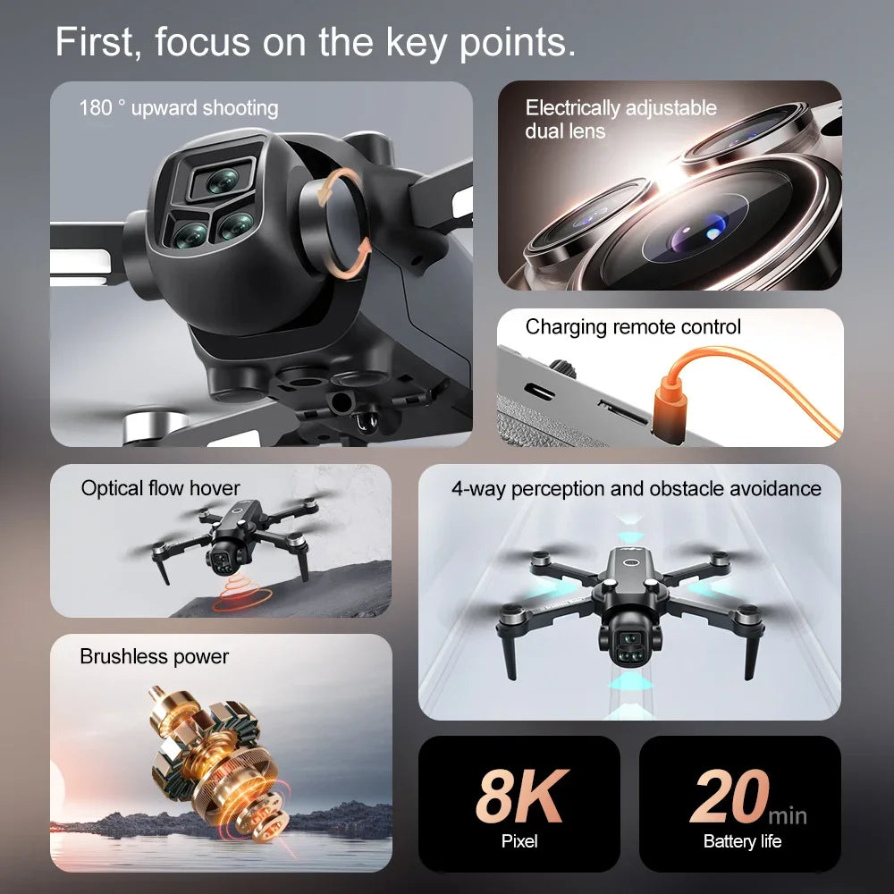 Beach Camp Drone 4K Professional HD Dual-Camera Obstacle Avoidance 5G Wi-Fi with Screen Remote Control Quadcopter Optical Flow Drone