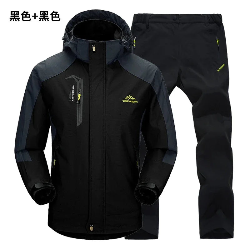 Beach Camp Outdoor Jacket Pants Sets Men Fleece Thermal Waterproof Windproof Hooded Jackets Hiking Military Trip Mountain Camping Clothes