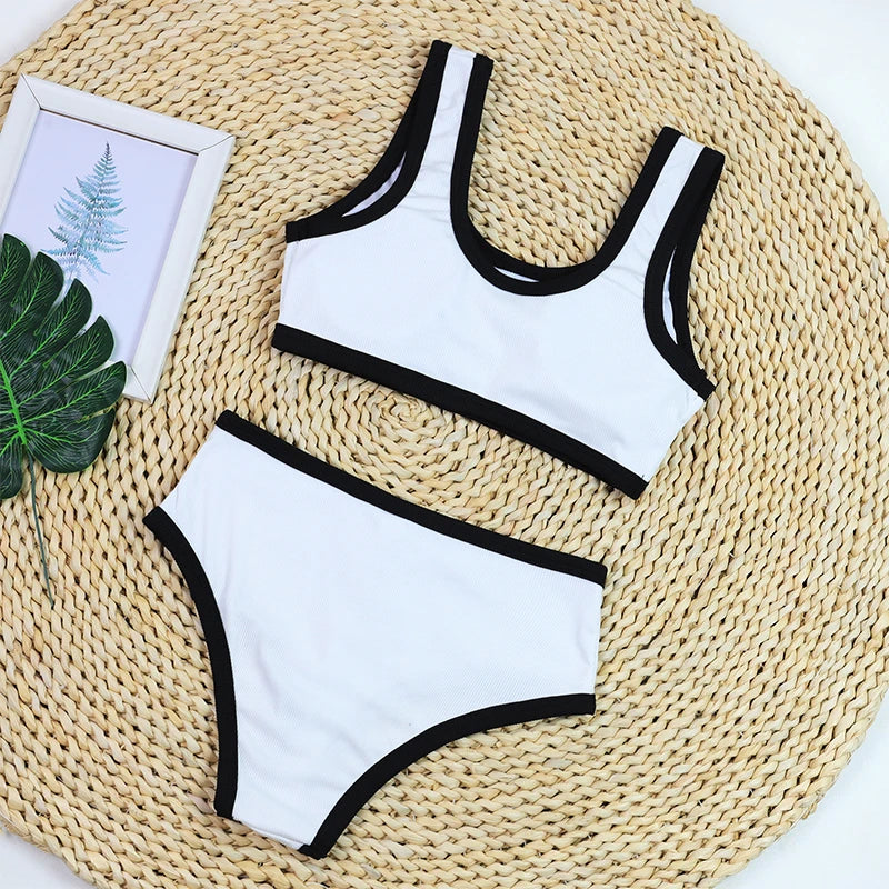 Beach Camp Woman Swimwear High Waist Bikinis Shorts Women's Swimsuit Luxury Ribbed Two-piece Bathing Suits Summer Bikini Set Swimsuit