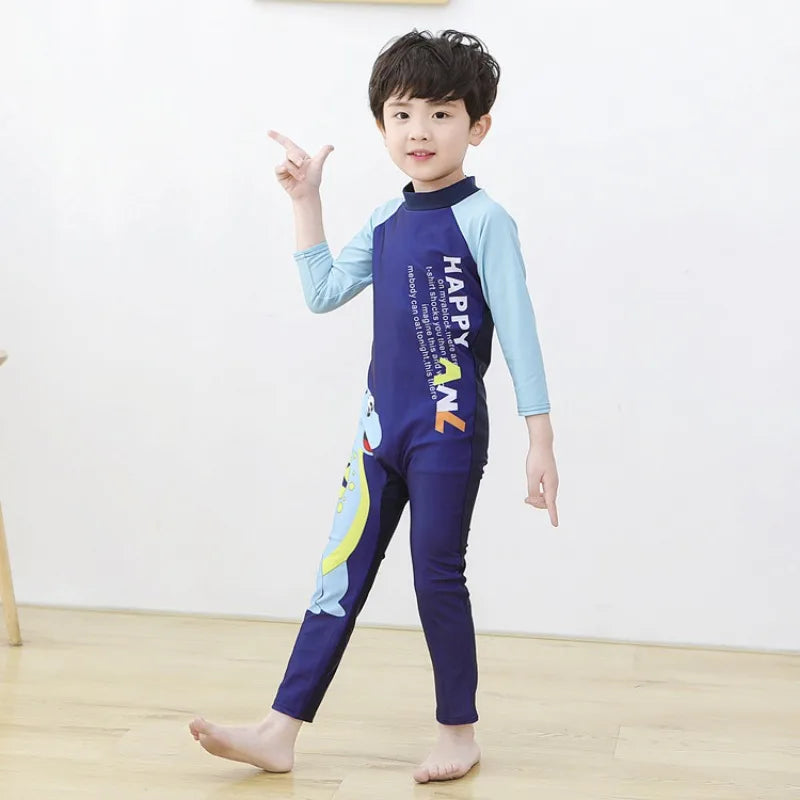 Beach Camp Children's Swimsuit Bathing Suits for Boys and Girls One-piece Swimsuit Cartoon Long Sleeved Beachwear Jumpsuit Surfing Suit