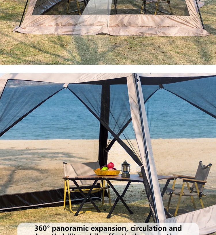 Beach Camp Large Camping Tent 4-8 Person, Waterproof Windproof Sun Shelter, Instant Setup 210D Oxford Fabric for Beach Picnic Summer