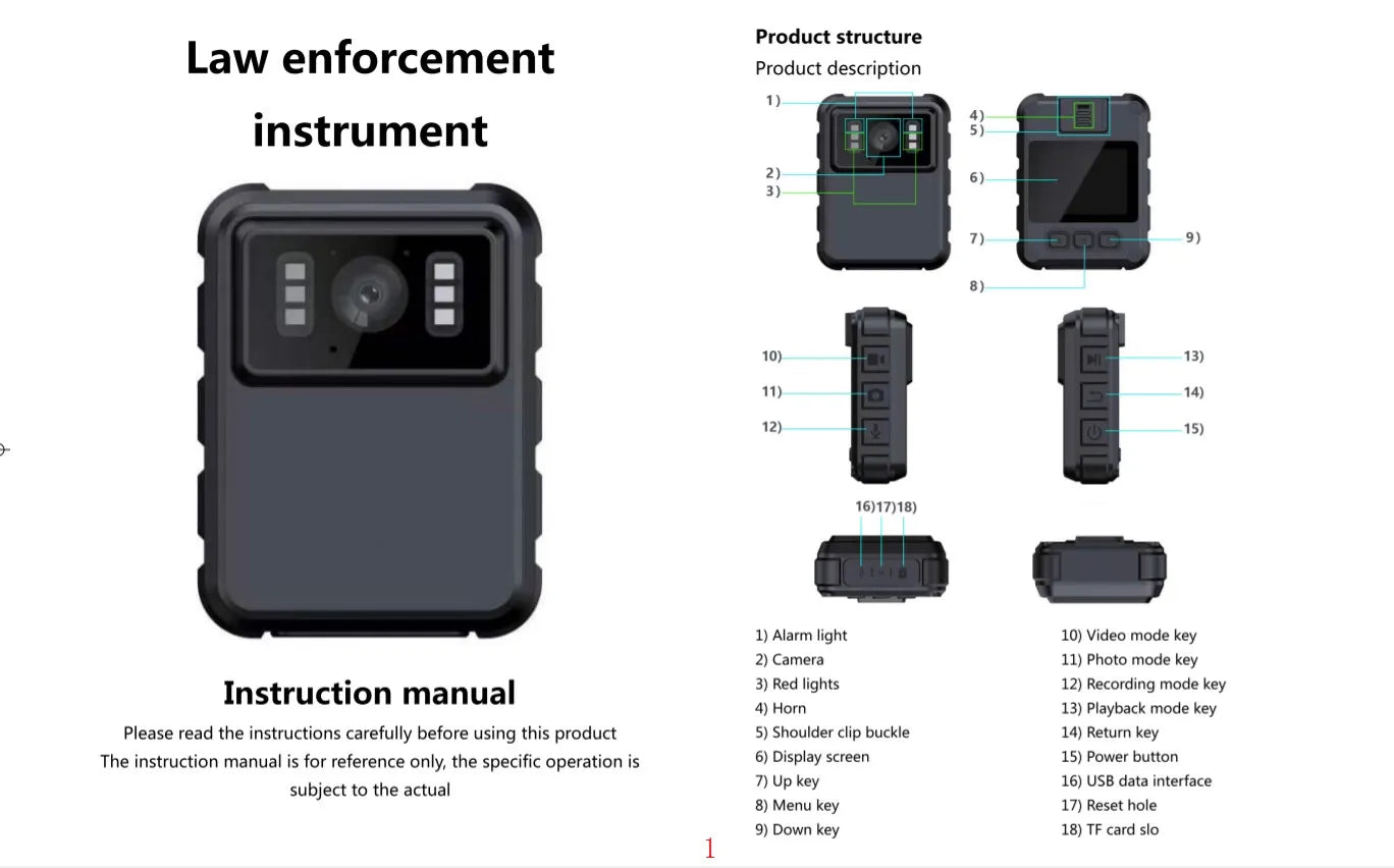 Beach Camp Mini Body Camera, Police Portable IP65 Waterproof Mounted Cam with 2"Screen, Body/Bike Clip, Wearable Cam, Law Enforcement Recorder