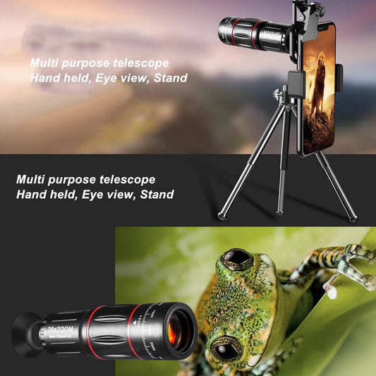 Beach Camp Phone Camera Lens Wide Angle 0.6X Phone Camera Lens Professional Fisheye 198° 28X Telephoto with Tripod for Accessory