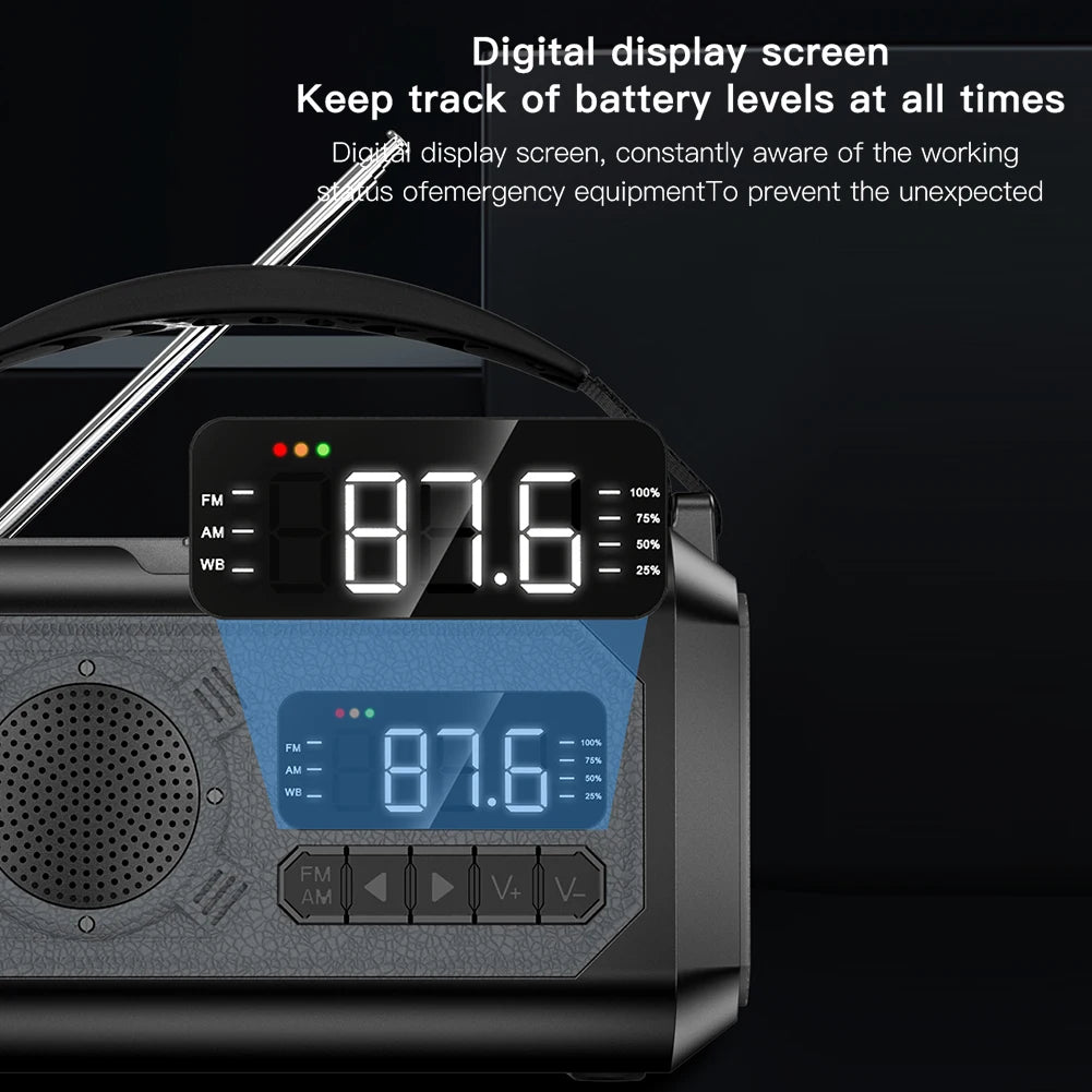 Beach Camp 12000mAh AM/FM/NOAA Emergency Radio Mini Portable Radio Solar Hand Crank Wnid-up Weather Alert Emergency Radio Survival Lamp