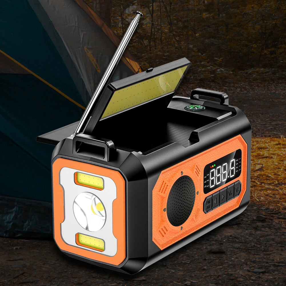 Beach Camp 12000mAh AM/FM/NOAA Emergency Radio Mini Portable Radio Solar Hand Crank Wnid-up Weather Alert Emergency Radio Survival Lamp