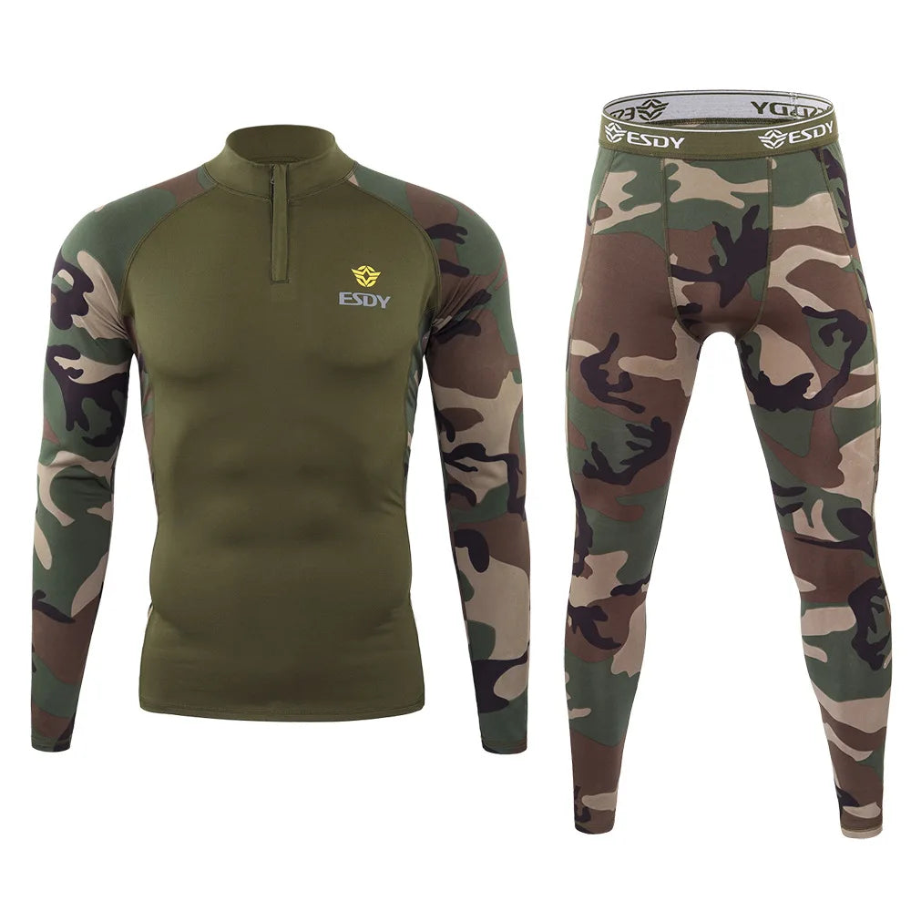 Beach Camp New Outdoor Sports Underwear Camo Training Long-Sleeved Tops + Pants Suit Fitness Camping Army Hiking Hunting Underwear Clothes