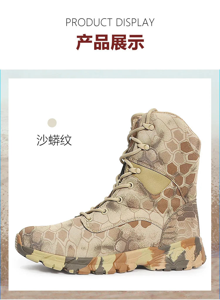 Outdoor Men's Boots High Top Python Camouflage Combat shoes Tactical Desert Boots Men Shoes Motorcycle Boot Woman