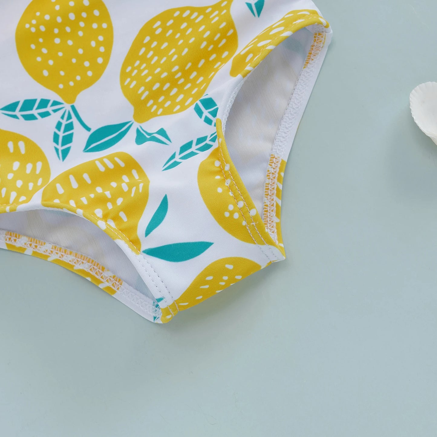 Beach Camp Children Girl Summer Swimsuit Beach Wear Ruffle Sleeveless One Shoulder Lemon Print Baby Bathing Suit Infant Swimwear