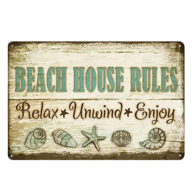 Beach camp Pool Rules Sign for Outdoor, Backyard Metal Swimming Pool Sign, No Diving No Running No Peeing No Lifeguard on Duty Sign