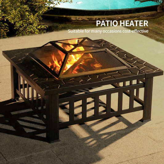 Beach Camp Outdoor Barbecue Grill, Charcoal BBQ Tool, Fire Pit, Square, Courtyard, Camping Table, Family Gathering, 3 in 1