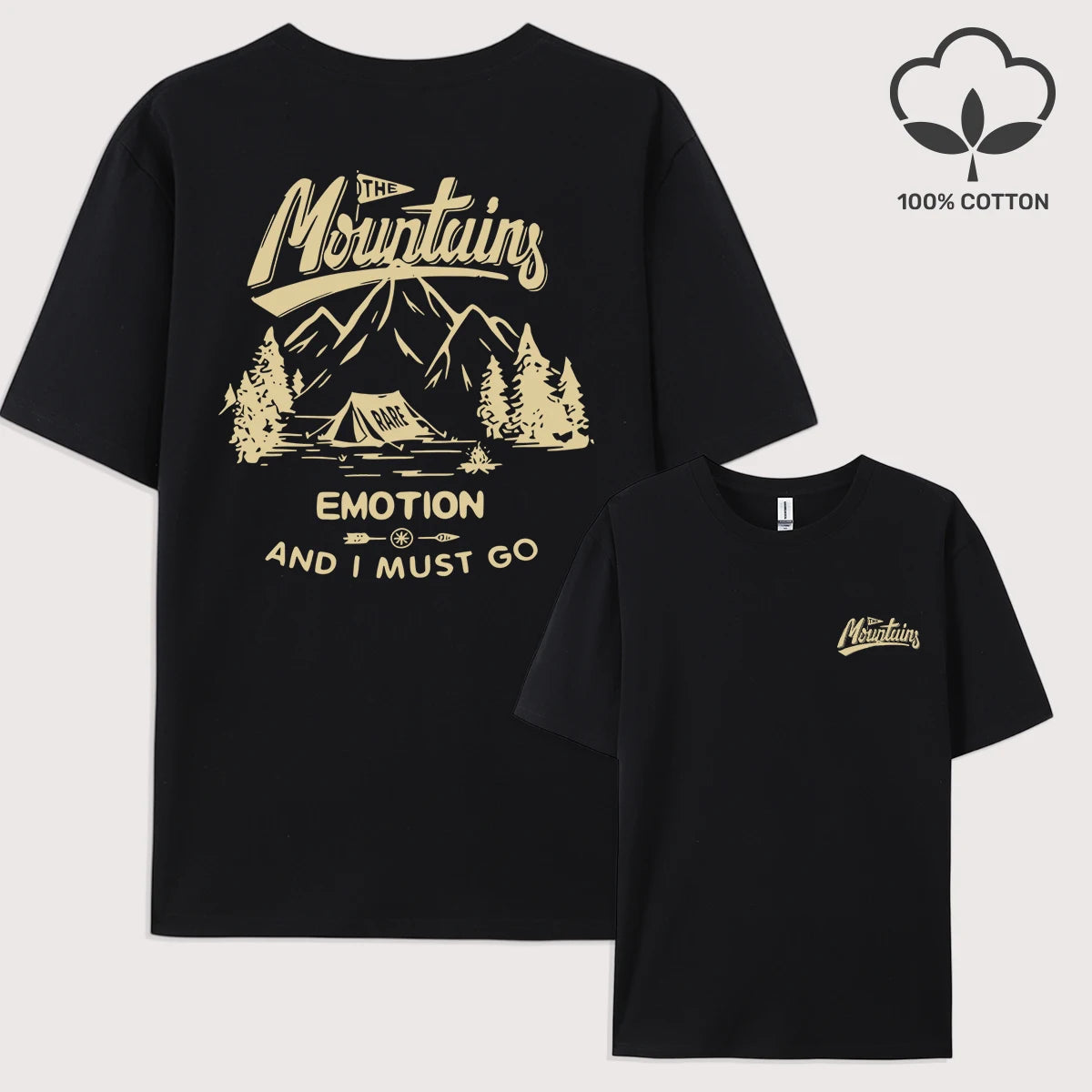 Mountains Go Camping Emotion Design T Shirt Man All-Natch Hip Hop T-Shirts Trendy Cotton Sportswear Summer Loose Clothes