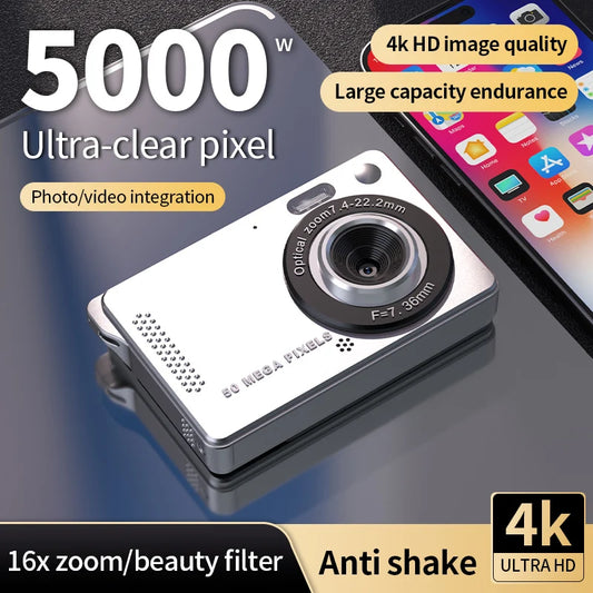 Beach Camp 4K Digital Cameras 50 MP Portable Vlogging Camera 16X Zoom Camcorder Camera 2.8 Inch LCD Screen for Photography and Video