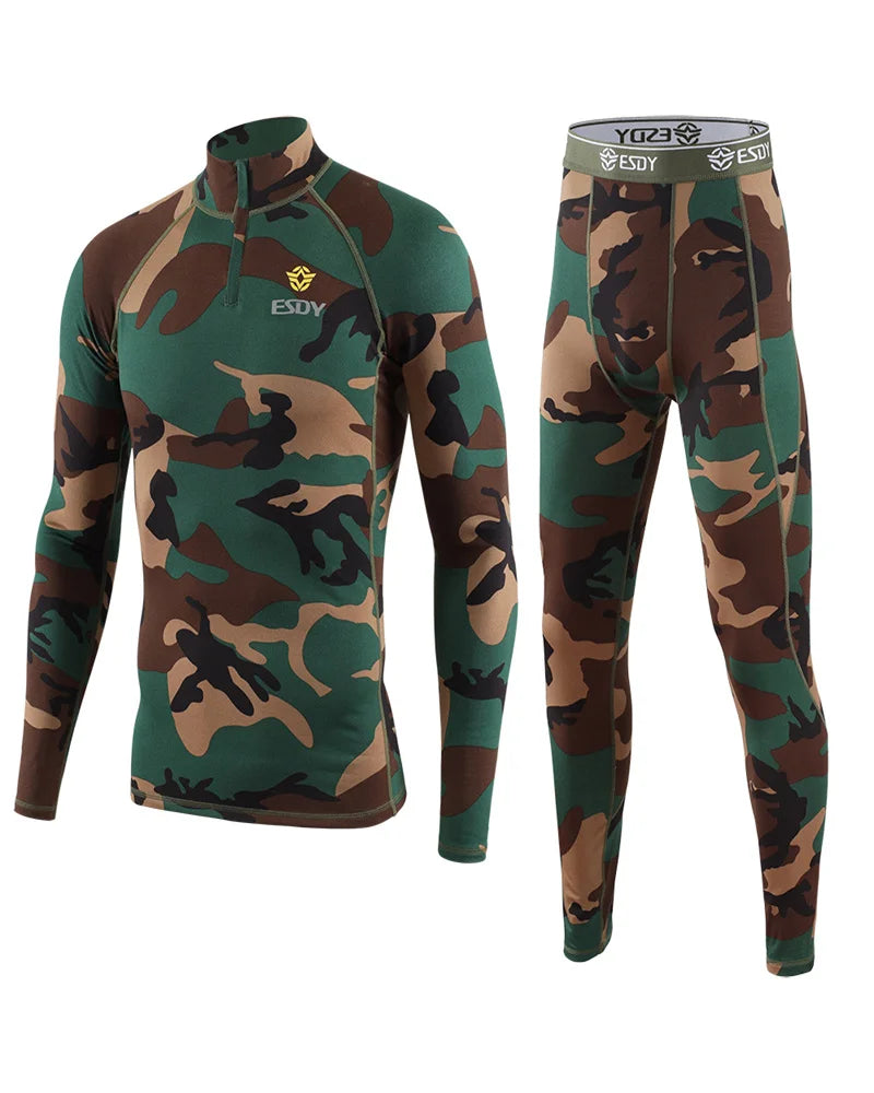 Beach Camp New Outdoor Sports Underwear Camo Training Long-Sleeved Tops + Pants Suit Fitness Camping Army Hiking Hunting Underwear Clothes