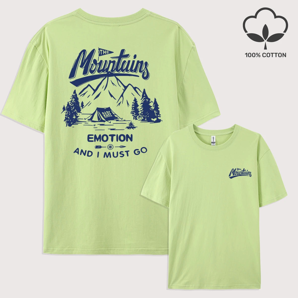 Mountains Go Camping Emotion Design T Shirt Man All-Natch Hip Hop T-Shirts Trendy Cotton Sportswear Summer Loose Clothes