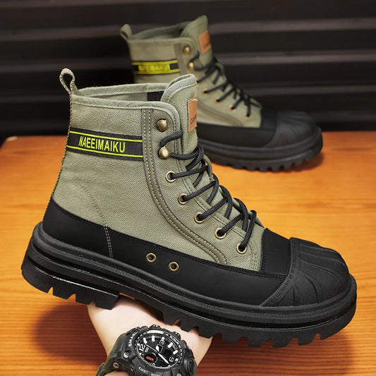 Beach Camp Men's boots four seasons high-top casual boots canvas boots soft-soled non-slip thick-soled outdoor boots fashion tooling boots