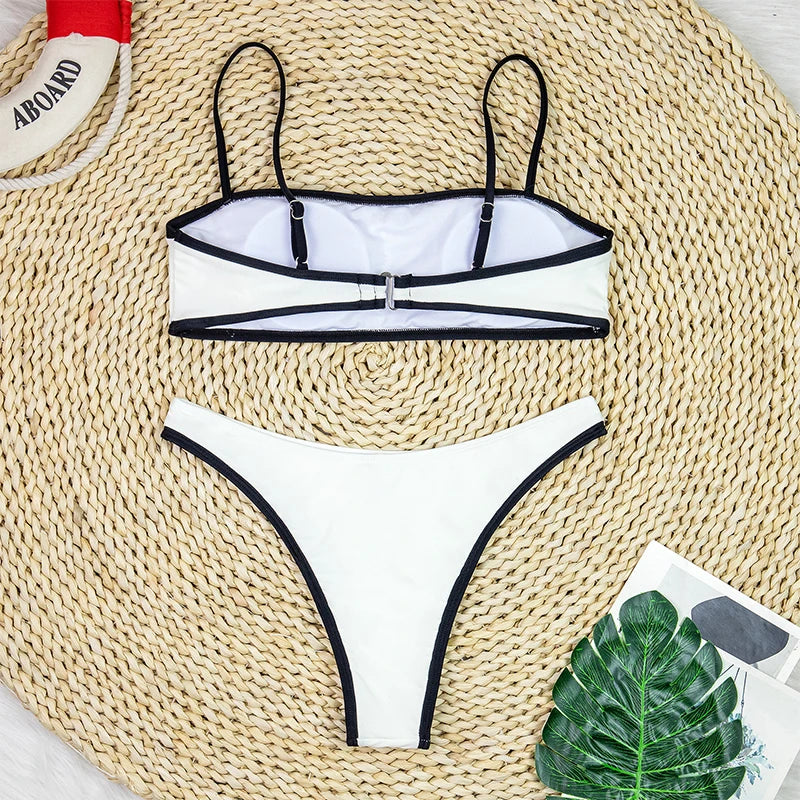 Beach Camp Woman Swimwear High Waist Bikinis Shorts Women's Swimsuit Luxury Ribbed Two-piece Bathing Suits Summer Bikini Set Swimsuit
