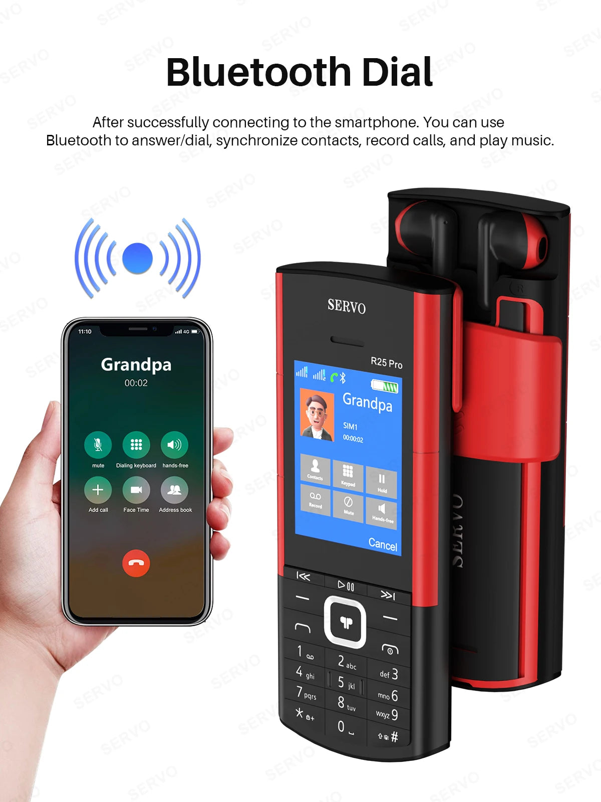 SERVO R25 PRO Button Mobile Phone Built-in TWS Earphones Dual SIM Standby Speed Dial Blacklist FM Radio 2G GSM Feature Cellphone