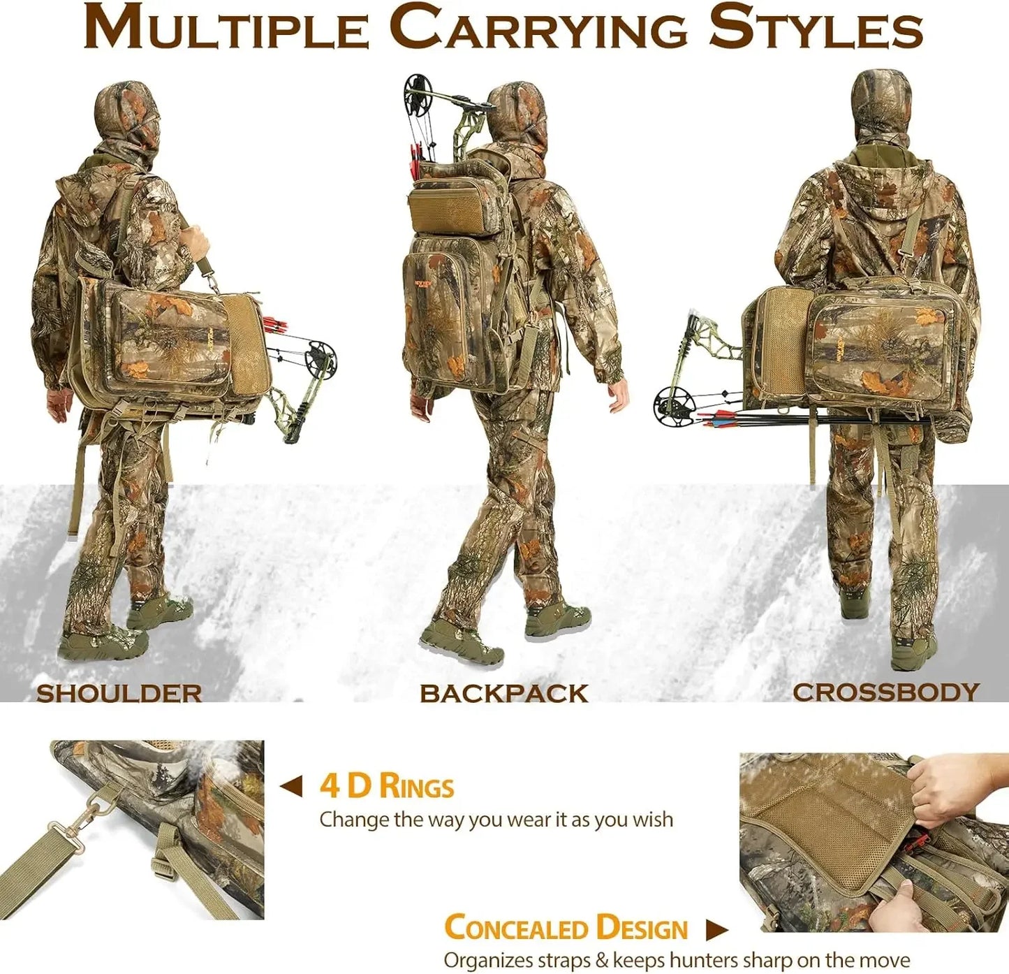 Beach Camp Bow Hunting Backpack for Men, Camo Compound Bag & Tree Saddle Back Pack with Bow Holder, for Elk Turkey Bear Deer