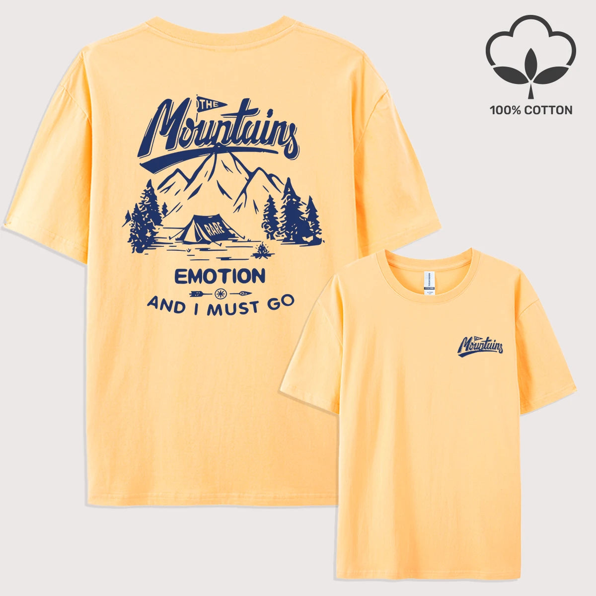 Mountains Go Camping Emotion Design T Shirt Man All-Natch Hip Hop T-Shirts Trendy Cotton Sportswear Summer Loose Clothes