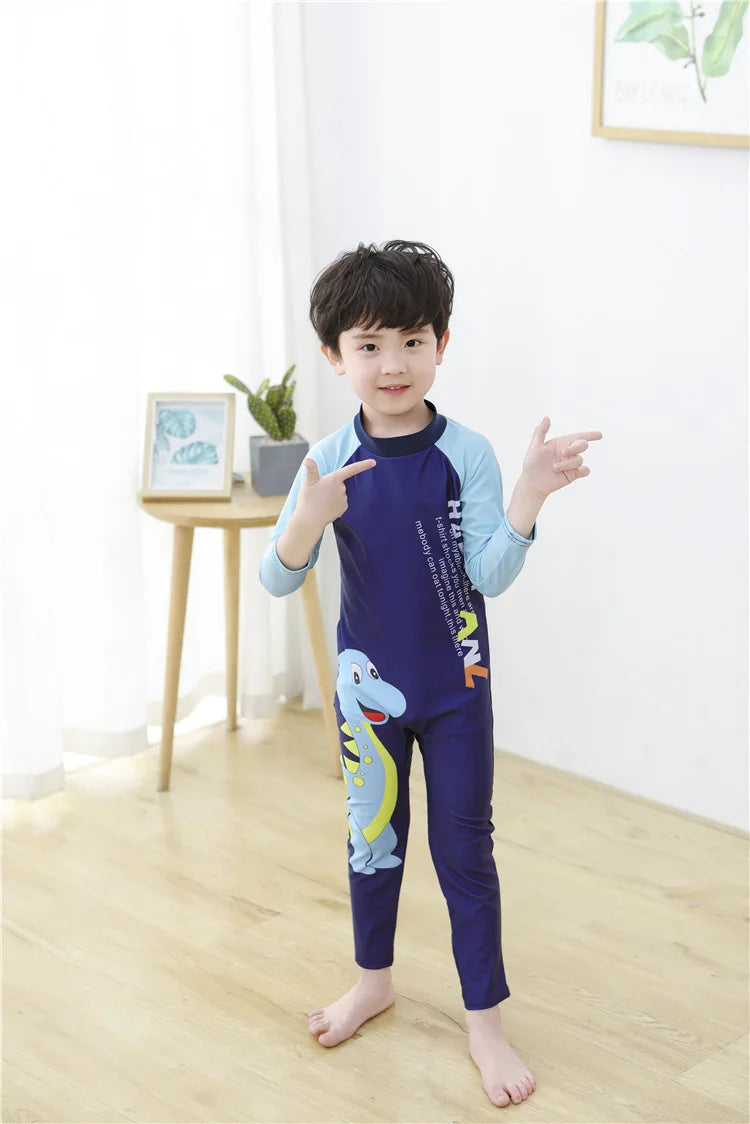 Beach Camp Children's Swimsuit Bathing Suits for Boys and Girls One-piece Swimsuit Cartoon Long Sleeved Beachwear Jumpsuit Surfing Suit