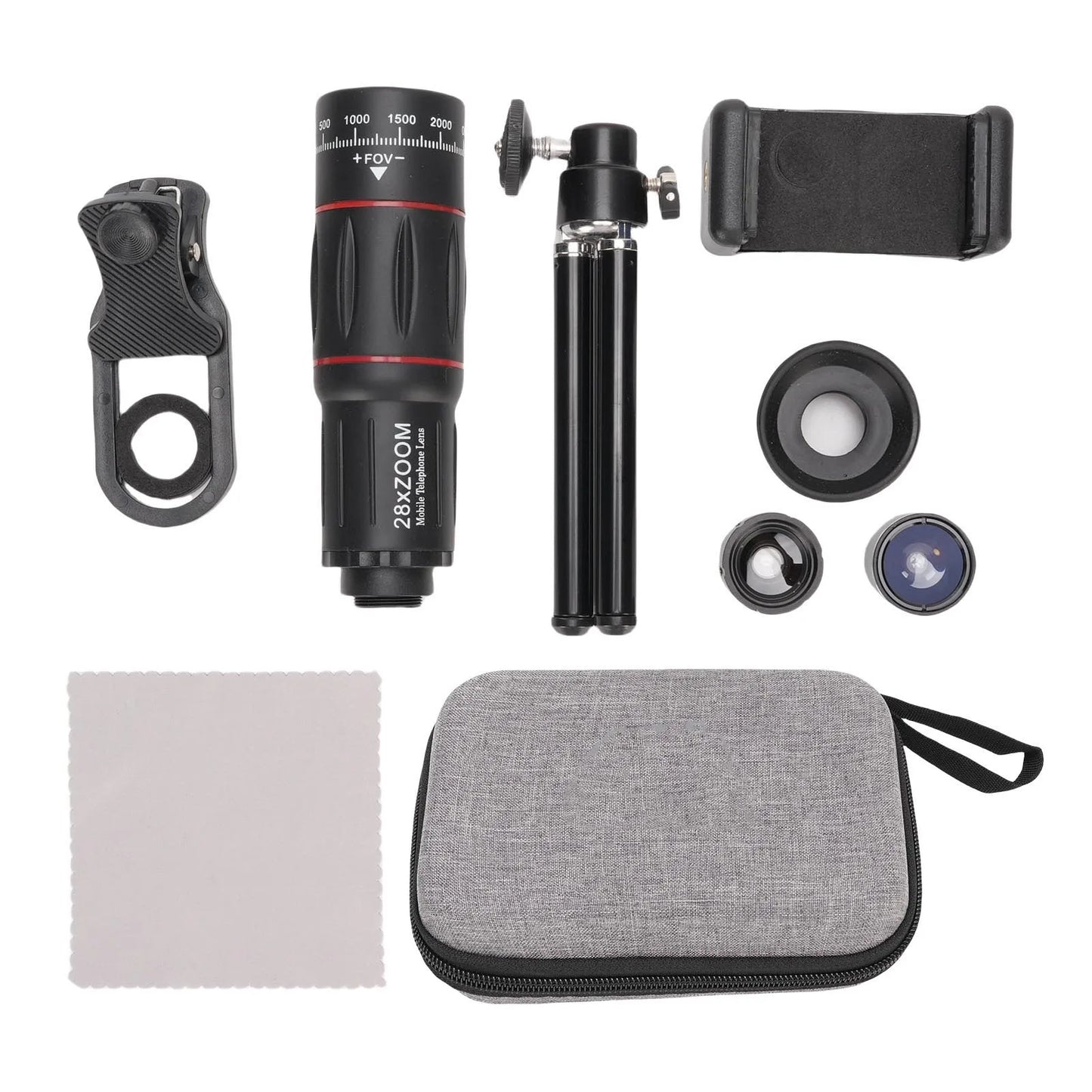 Beach Camp Phone Camera Lens Wide Angle 0.6X Phone Camera Lens Professional Fisheye 198° 28X Telephoto with Tripod for Accessory