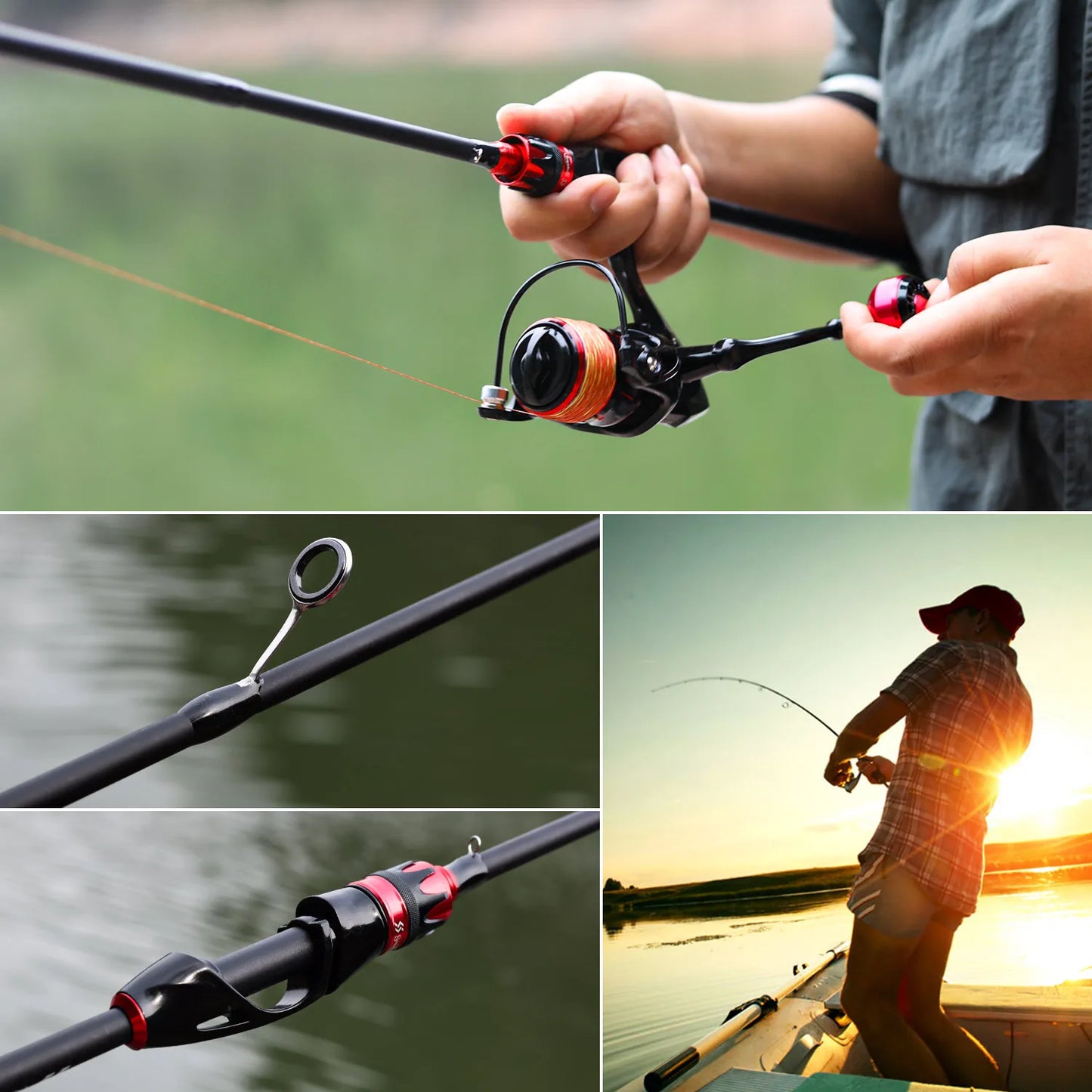 Beach Camp Casting Spinning Fishing Rod 2.1m UltraLight Carbon Fiber Rod Pole 4 Section with EVA Handle 0.8-5g Lure Weight