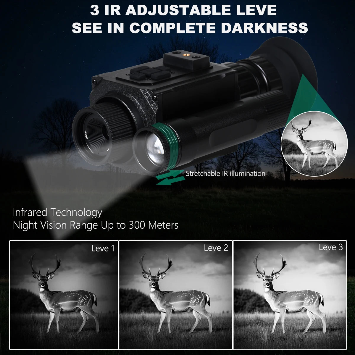 Beach Camp NK006 Helmet Night Vision Monocular Long-Distance Infrared 5X Zoom 1080P Digital Hunting Night Vision Goggles Telescope