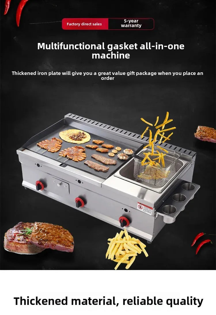 Commercial gas furnace, Combination machine for grilling and frying, Setting up a stall Snack sales for pancake Braised Squid