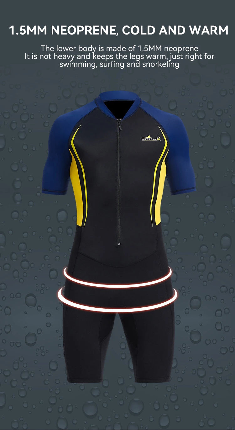 Beach Camp Men Women New Couple Diving Suit One-piece Sunscreen Swimsuit Short-sleeved Shorts 1.5mm Snorkeling Surfing Warm Shorty Wetsuit