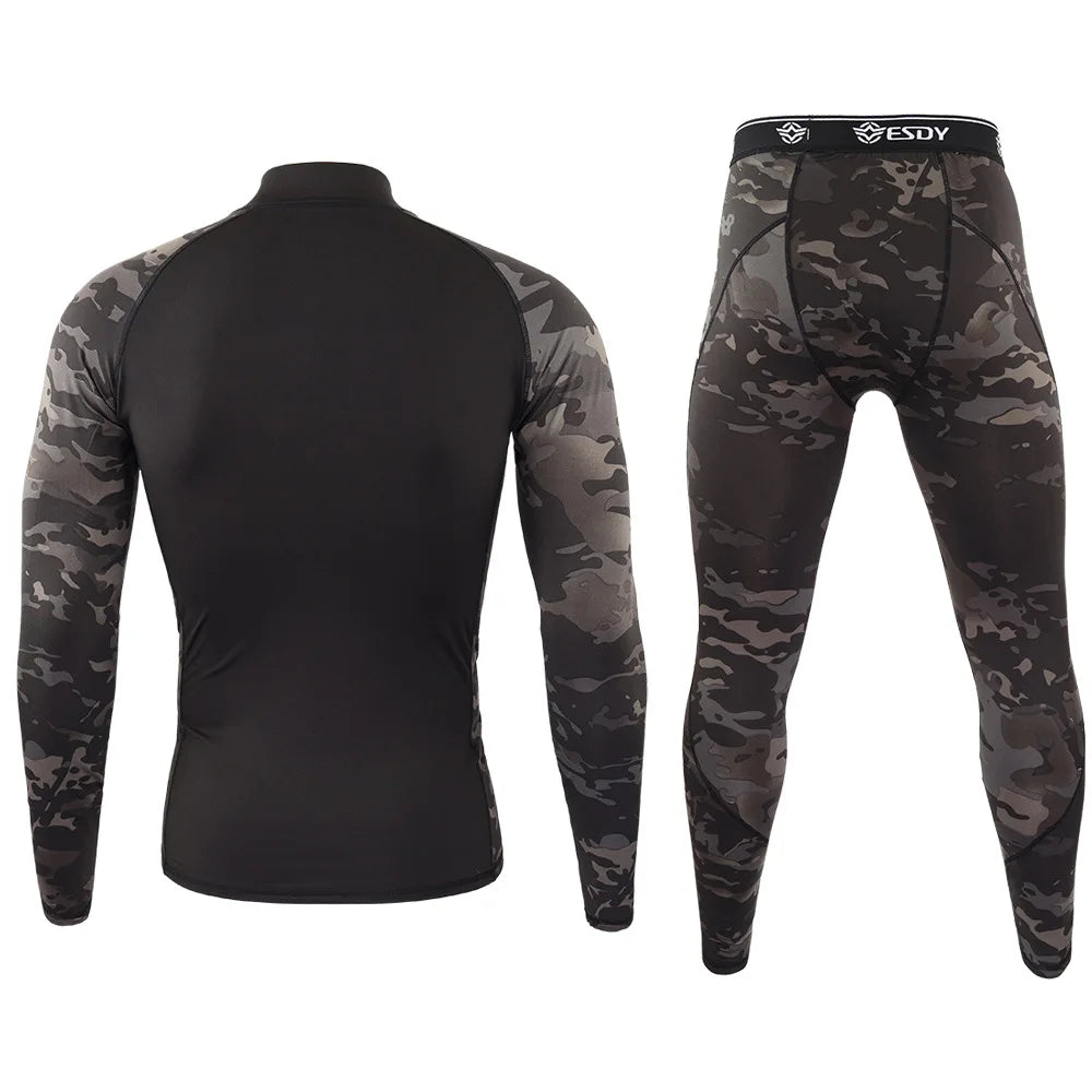 Beach Camp New Outdoor Sports Underwear Camo Training Long-Sleeved Tops + Pants Suit Fitness Camping Army Hiking Hunting Underwear Clothes