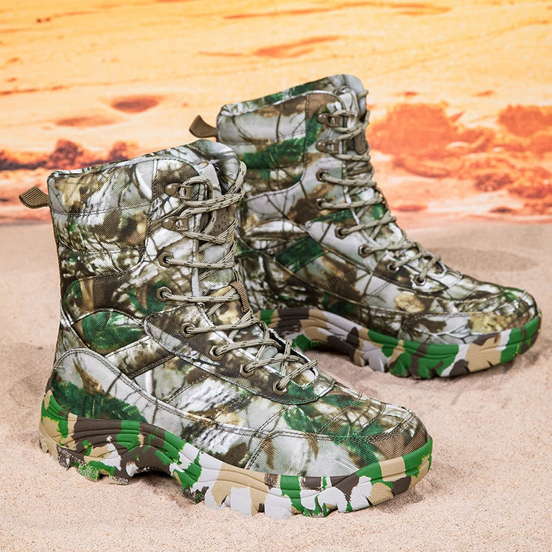 Beach Camp Outdoor Training Men Tactical Boots High-Top Desert Shoes Camouflage Combat  Hiking Boots Camoufcage Military Boots