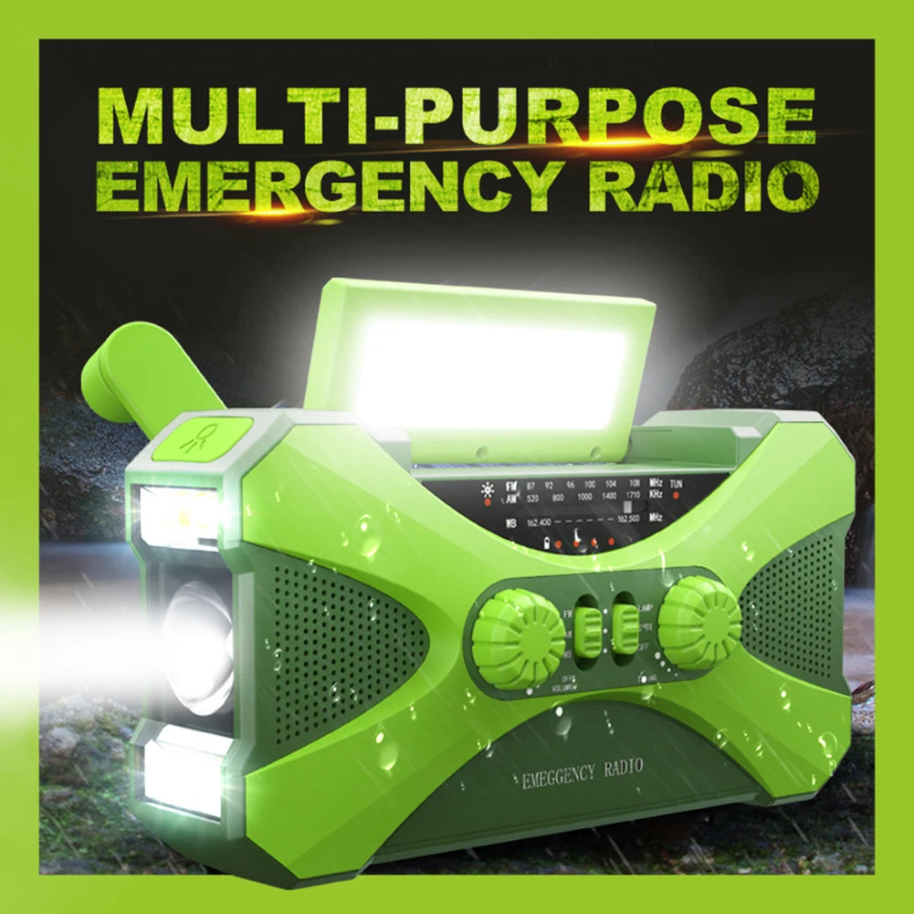 Beach Camp 12000mAh AM/FM/NOAA Emergency Radio Mini Portable Radio Solar Hand Crank Wnid-up Weather Alert Emergency Radio Survival Lamp