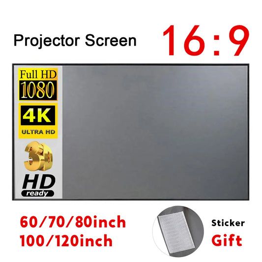 Beach Camp Portable Projector Screen Simple Curtain Anti-Light 60/70/80/100/120 Inches Projection Screens for Home Outdoor Office Projector