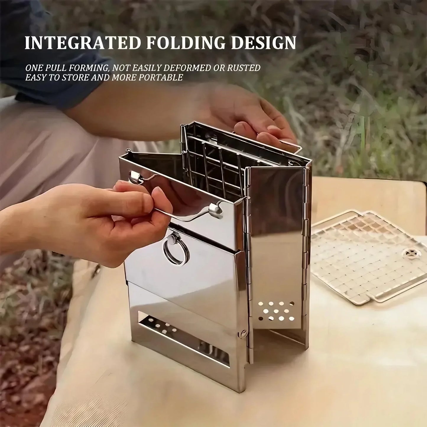 Beach Camp Square Wood Stove Outdoor Grill Mini Grill BBQ Outdoor Grill Camping Picnic Folding Grill