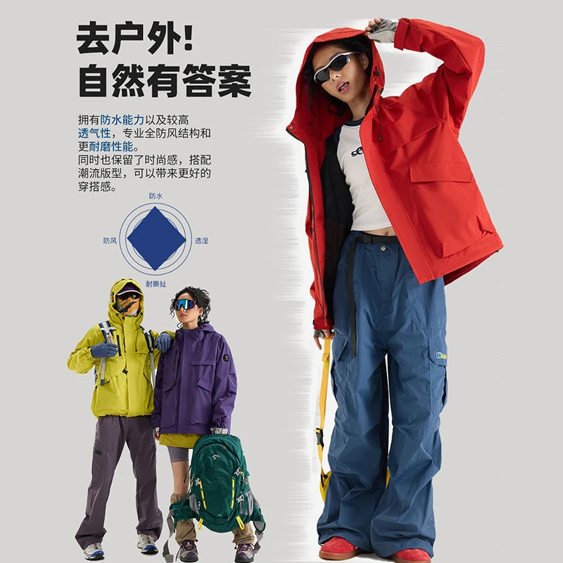 Beach Camp Outdoor Women's Waterproof Jacket Mountain Climbing Workwear Windbreaker Men Loose Fit Windproof Spring Autumn Vibe Hiking Coat