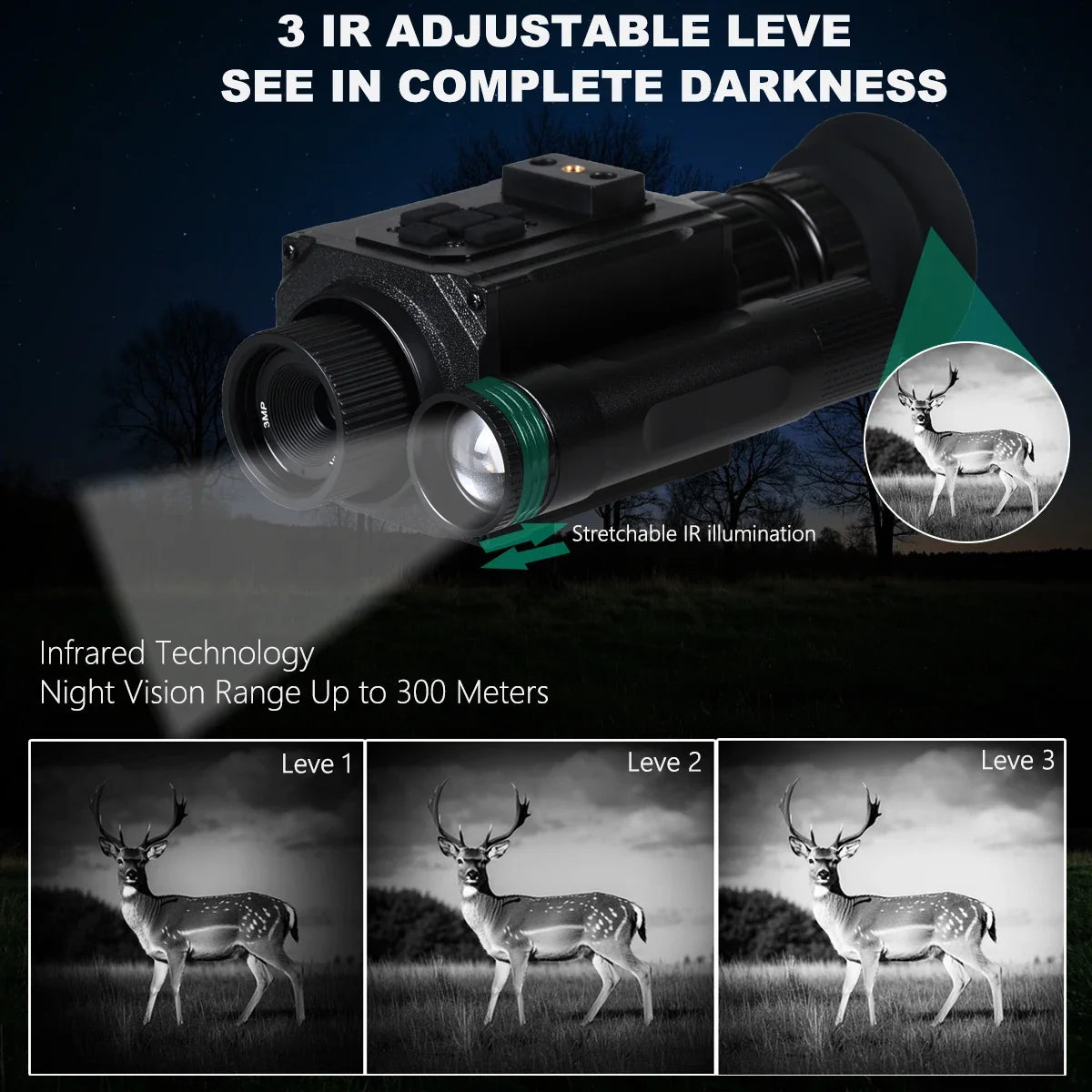 Beach Camp NK006 Helmet Night Vision Monocular Long-Distance Infrared 5X Zoom 1080P Digital Hunting Night Vision Goggles Telescope