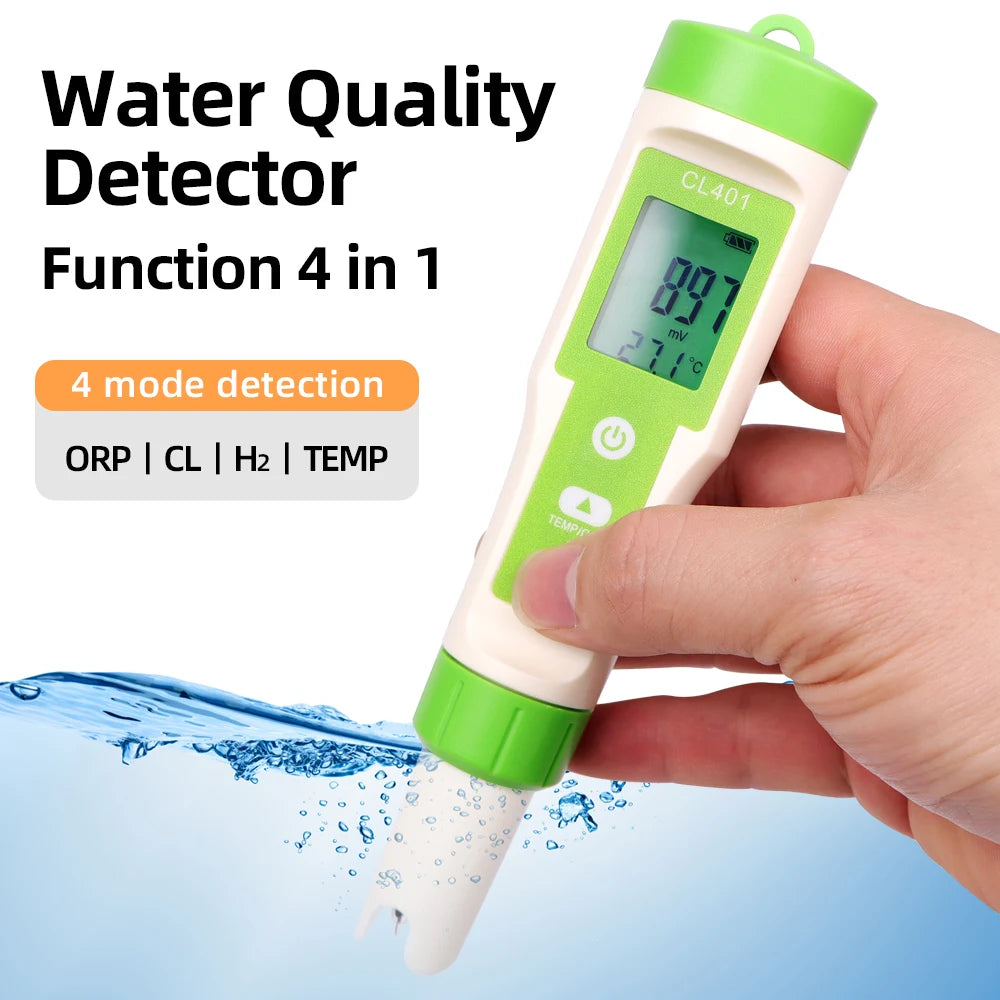 Beach Camp 5 in 1 Chlorine Meter PH/CL2/H2/ORP/Temperature Meter Water Quality Tester for Pools Drinking Water Aquarium Aquaculture