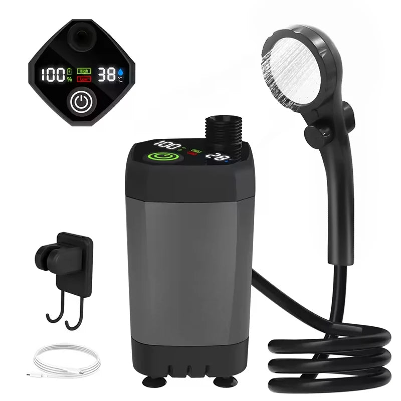 Beach Camp Portable Camping Shower Pump 6000mAh Rechargeable Camping Shower with Intelligent LED Display Waterproof Shower Kit