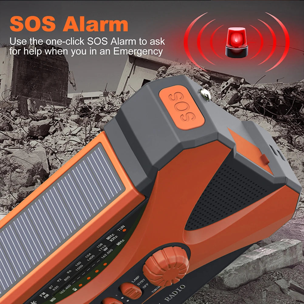Beach Camp 12000mAh AM/FM/NOAA Emergency Radio Mini Portable Radio Solar Hand Crank Wnid-up Weather Alert Emergency Radio Survival Lamp