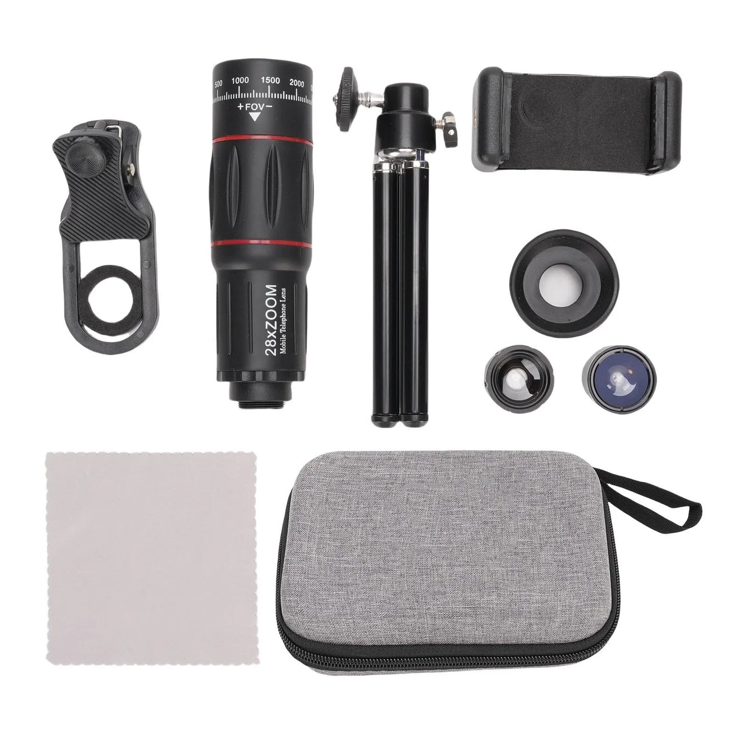 Beach Camp Phone Camera Lens Wide Angle 0.6X Phone Camera Lens Professional Fisheye 198° 28X Telephoto with Tripod for Accessory