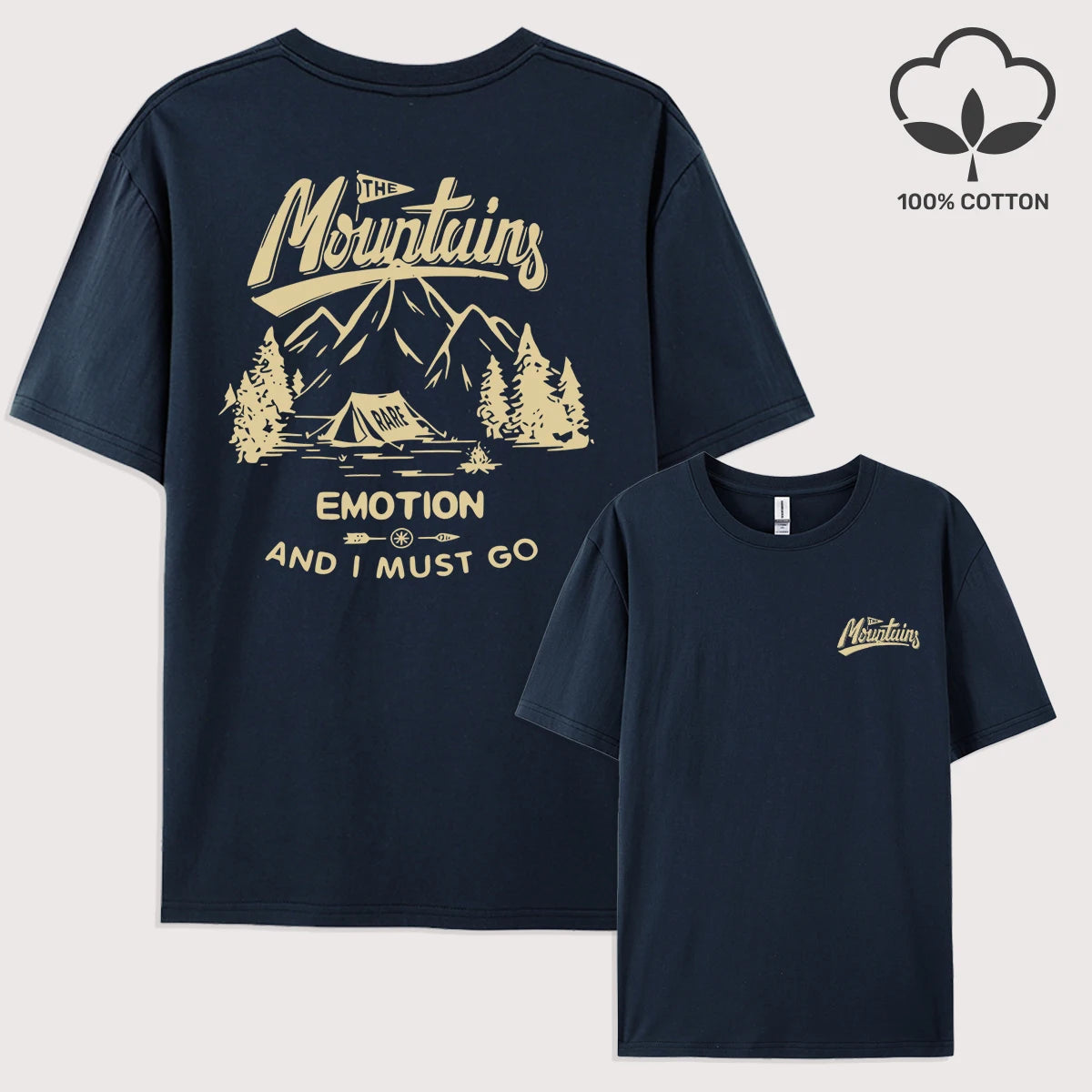 Mountains Go Camping Emotion Design T Shirt Man All-Natch Hip Hop T-Shirts Trendy Cotton Sportswear Summer Loose Clothes