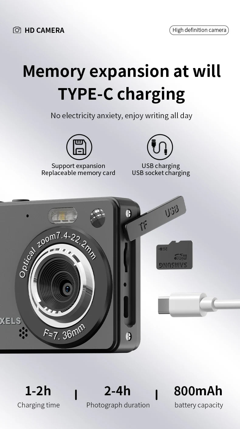 Beach Camp 4K Digital Cameras 50 MP Portable Vlogging Camera 16X Zoom Camcorder Camera 2.8 Inch LCD Screen for Photography and Video